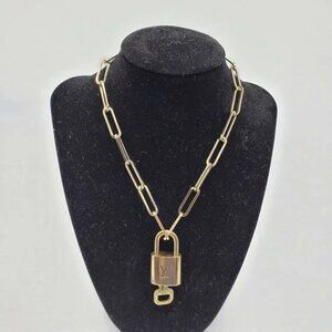 Authentic Louis Vuitton Lock&Key w/ Unbranded Gold Plated Chain Necklace 121125
